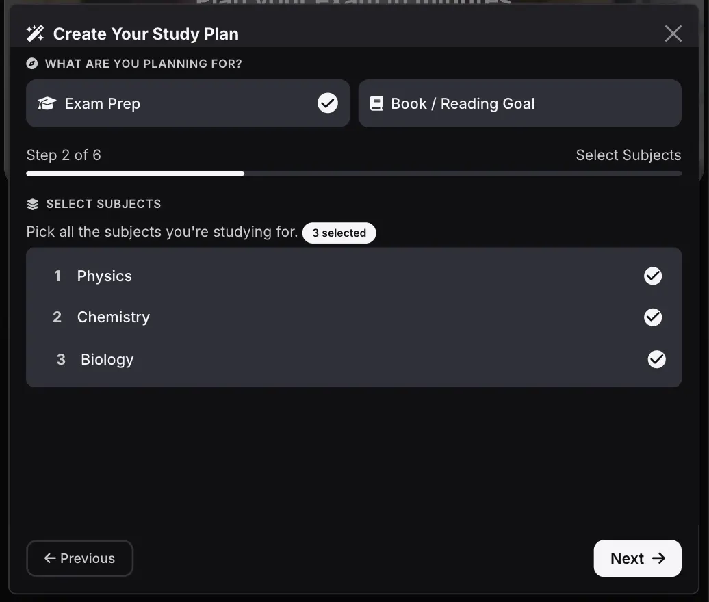 Create waec timetable with osioplan, step 2, select subjects