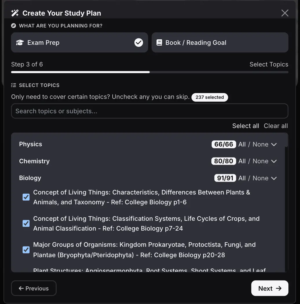 Create waec timetable with osioplan, step 3, select topics
