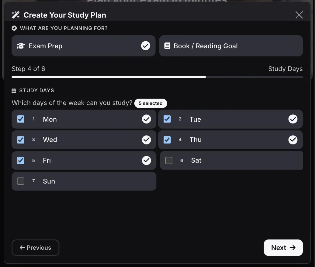 Create waec timetable with osioplan, step 3, select study days
