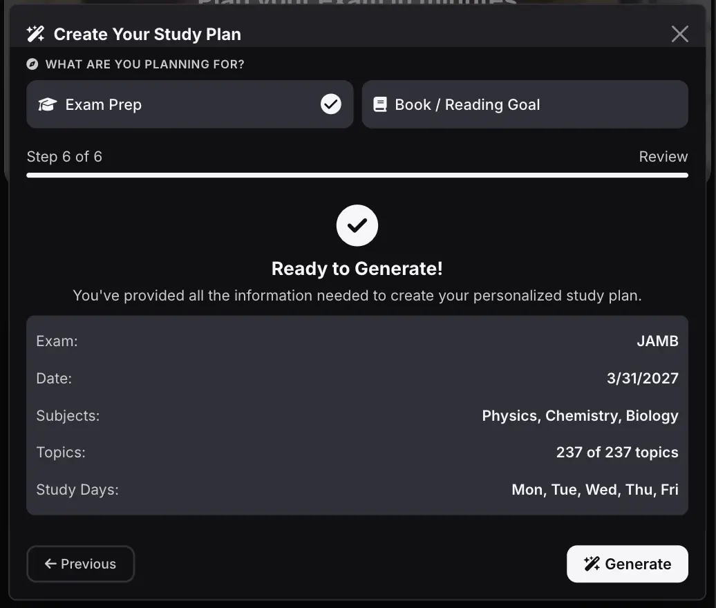 Create waec timetable with osioplan, step 7, view your plan summary